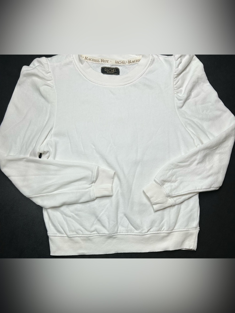 Rachel Roy Women’s Size L White Ella Puff Shoulder Pullover Sweatshirt